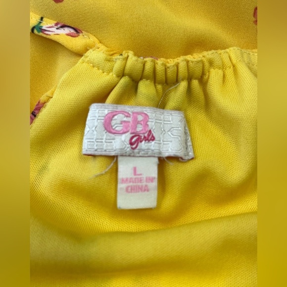 GB Girls Yellow Floral High Neck Halter Sundress with Asymmetrical Hem, Sz LG - Picture 3 of 16